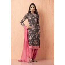 CTL-89 GREY AND PINK CHIFFON AND AMERICAN CREPE PRINTED SALWAR KAMEEZ (READY MADE)